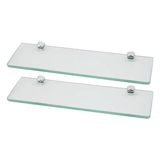 2 Prateleira De Vidro Borda Arredondada 10x50 Cm Com Suporte