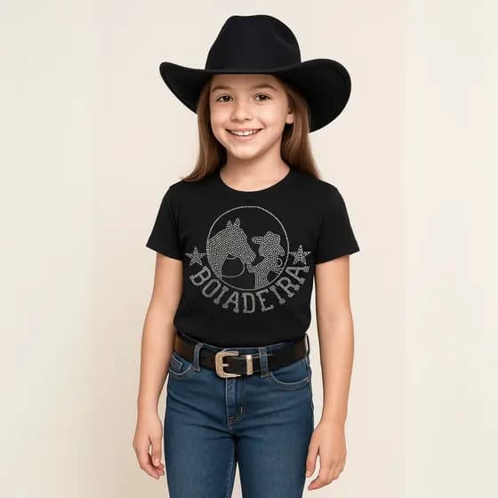Body Infantil Preto Suplex Grosso 320g | Manga Curta Confortável | Tam. 4 ao 16 | Look Country