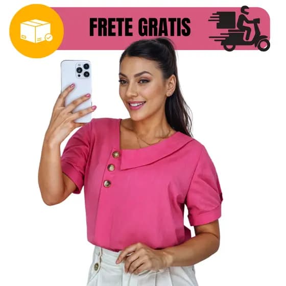 Blusa Feminina Social Moda Evangélica Linho Com Botão