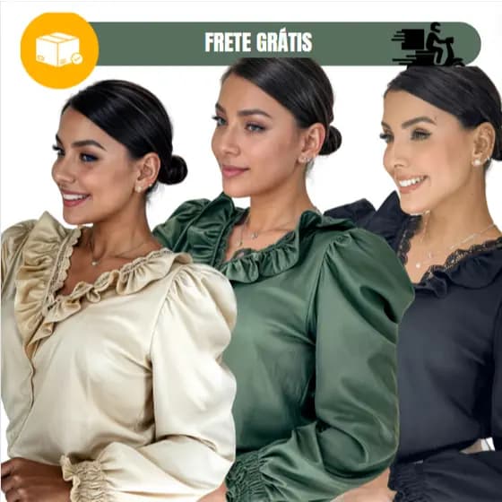 Blusa Duna Manga Longa Moda Evangelica Gola Babado