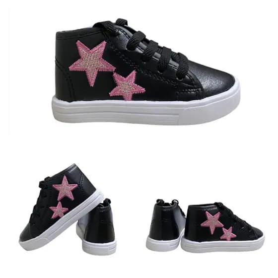 Tenis Infantil Cano alto confortavel menina bordado estrela fashion moda dia a dia