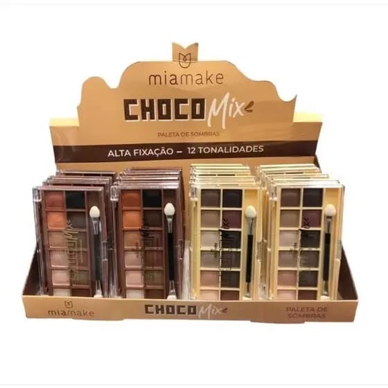 KIT COM PALETAS DE SOMBRAS MIA MAKE CHOCO MIX 12 CORES (CHOCOLATE BRANCO e CHOCOLATE AO LEITE)