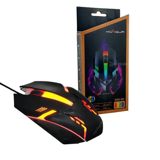 Mouse Óptico Usb Gamer 3 Botões 3000dpi Rgb - Kongur M20