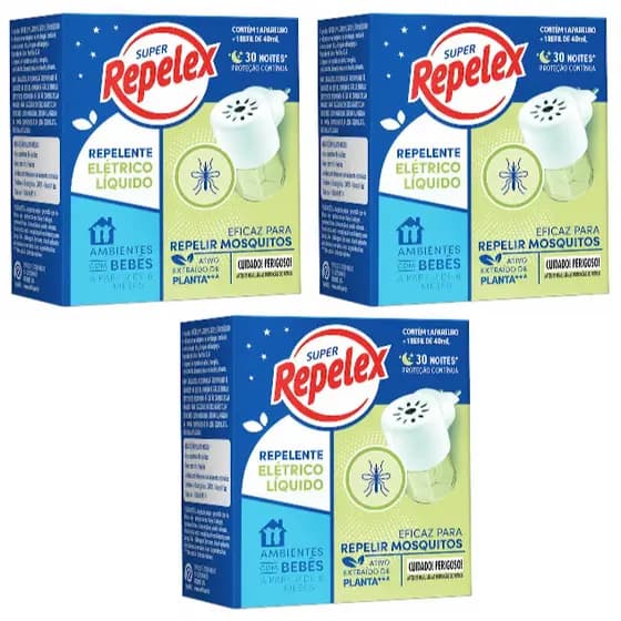 Kit c/3 Repelex Aparelhos Elétricos + 3 Repelentes 30 Noites 40ml-val 08/26