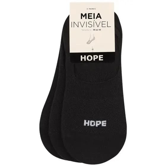 Kit 3 Pares Meias Cano Invisível Hope Soquete Algodão Silicone Macia Fresca Calcanhar Anatômico Firme