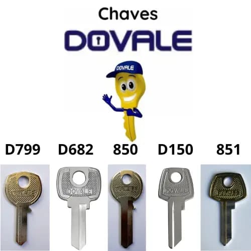 Kit com 20 Chaves DOVALE – Modelos Variados (D799, D682, 850, D150, 851) Ideal para Chaveiros e Serralheiros