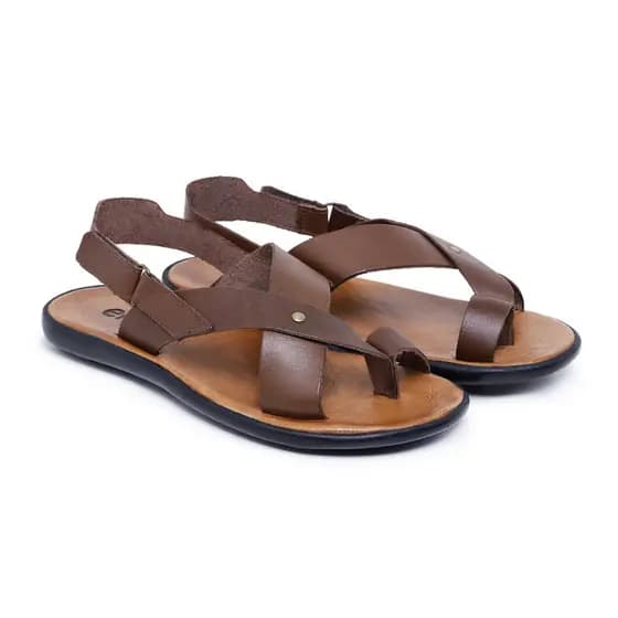 Sandalia Masculina Feito de Couro Natural Chinelo Cruzado em Couro Chinelo Confortável