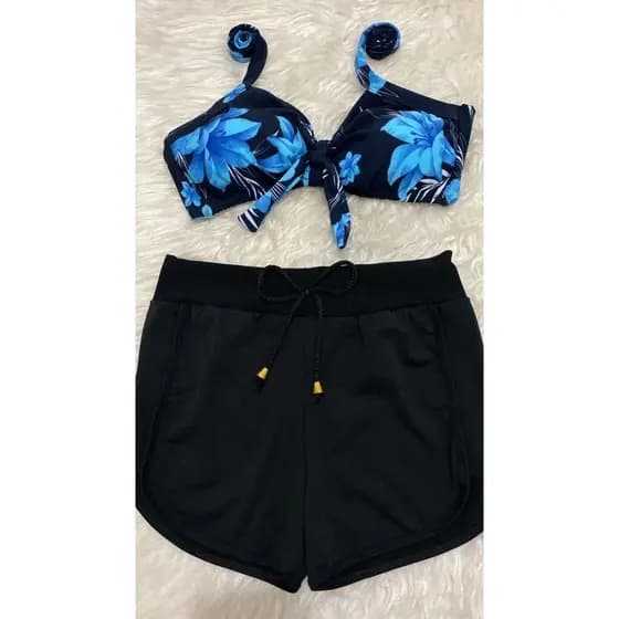 CONJUNTO 2 PEÇAS (CROPPED BOJO LAÇO + SHORT PRETO LISO) M AO G2 (36 AO 56)