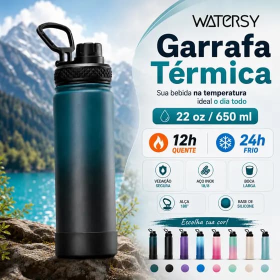 Watersy Garrafa Térmica 650ml Dupla Garrafa Inox Garrafa De água Esportiva Para Fitness Ao Ar Livre Escola