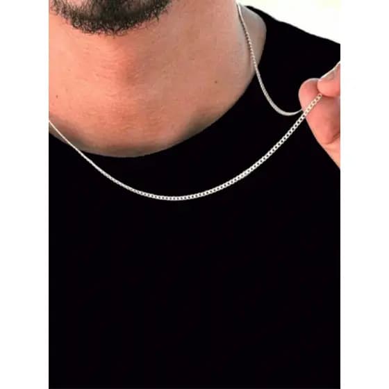 Corrente Masculina Colar em Aço Inoxidável 60cm 2.5 mm Banhado A Prata 925