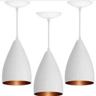 kit 3 luminarias de teto pendentes branco/cobre casa e decoração