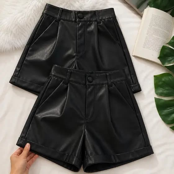 Kit 2 Shorts Courino Feminino – Couro Fake de Alta Qualidade Estilo e Conforto