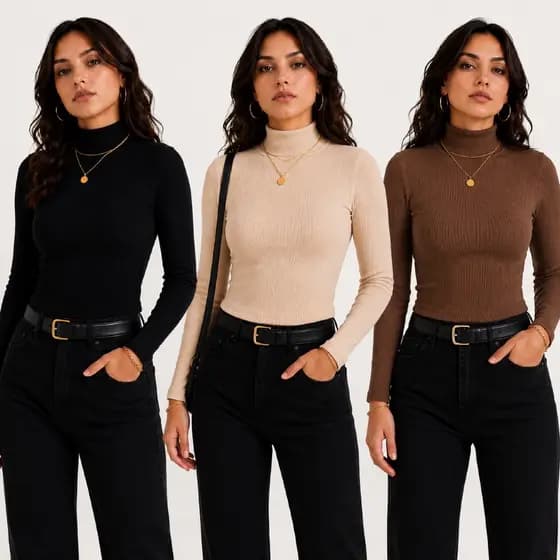 KIT 3 Blusas Cacharrel Feminina Gola Alta Blusinha Manga Longa Segunda Pele Básica Para Inverno Frio