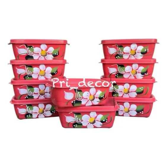 Kit 10 potes herméticos 450 ml decorado com tampa freezer e microondas