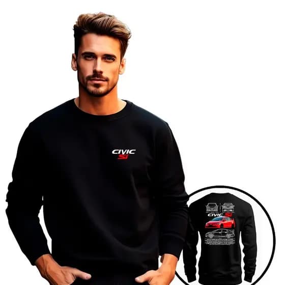 Moletom Gola Redonda Careca Corrida New Civic SI i-VTEC 2.0L VVT Aspirado Promoção
