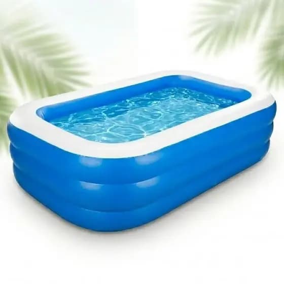 Piscina Inflável Retangular Familiar com Laterais Extra Largas em PVC Azul