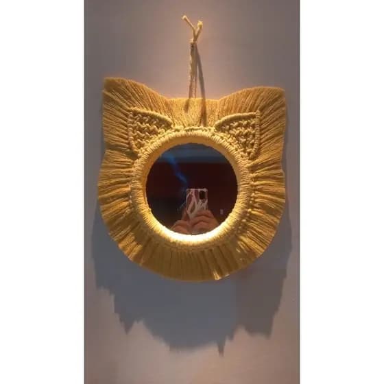 Espelho Gato Nórdico/Leão Boho decorativo em macramé