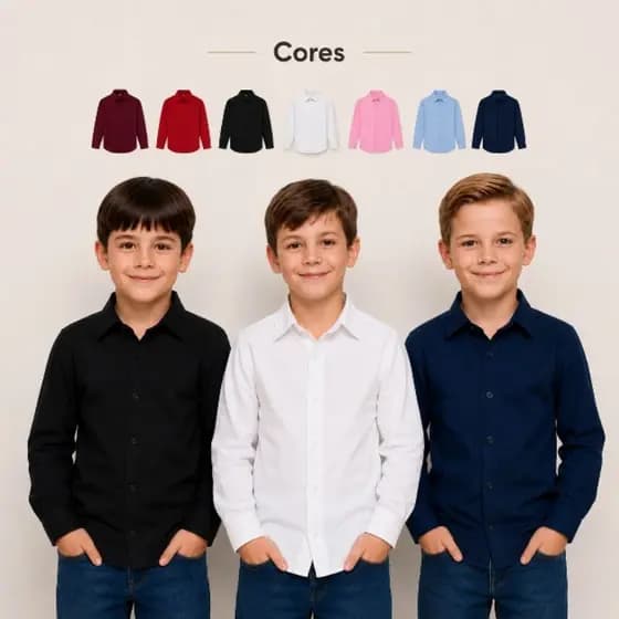 Camisa Infantil Social Manga Longa Diversas Cores Algodão Menino