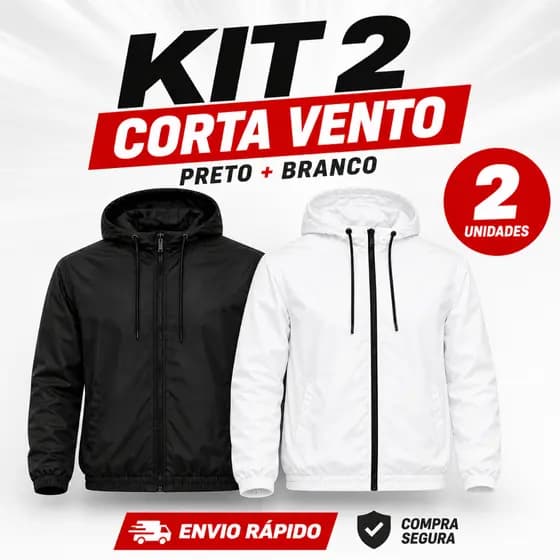 Kit 2 Corta Vento Premium Masculino Jaqueta Impermeável Bolso Interno Casual Capuz Slim Sportivo