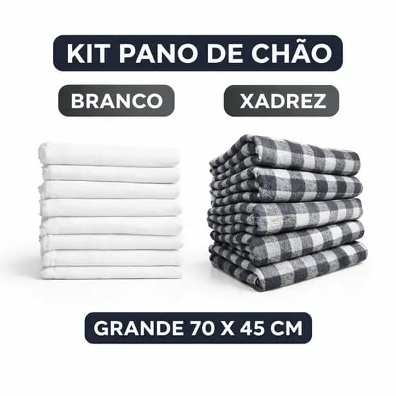 Pano de Chão Xadrez ou Branco 70x45 Grande Alta Absorção Kit Econômico Ideal para Limpeza 100% Algodão