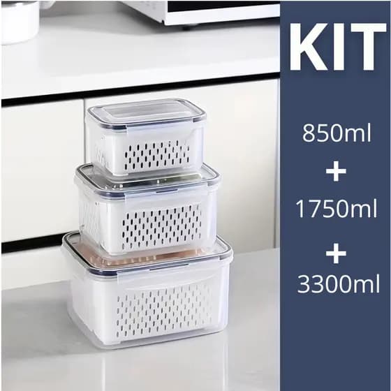 Kit 3 potes Organizadores Geladeira Organizador Alimentos Vegetais Cozinha