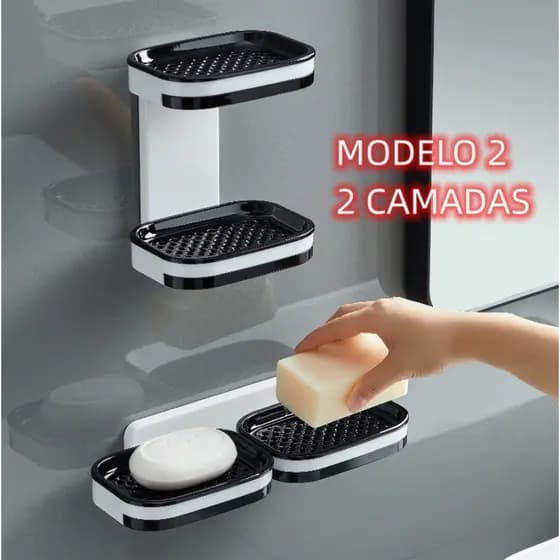 Saboneteira 2 Camadas Para Banheiro Com Suporte Embaixo
