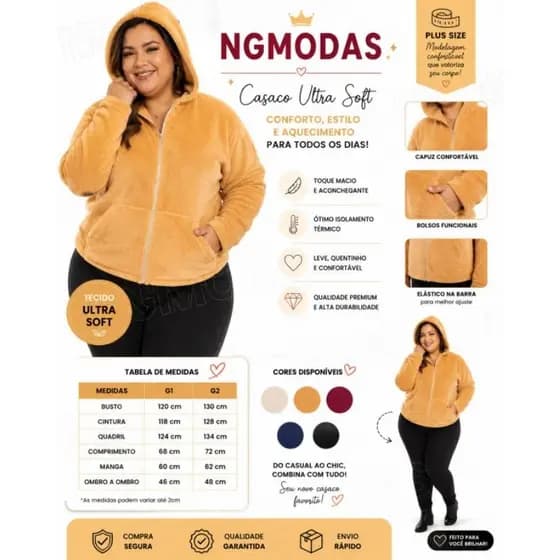 casaco blusa de frio plus size con zíper pelucia
