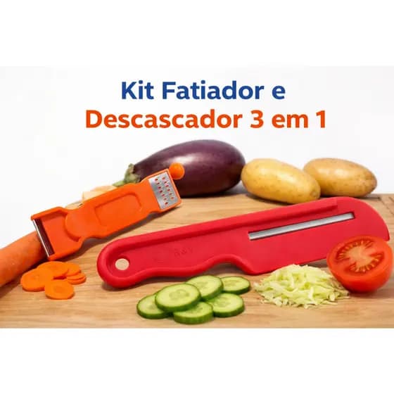 KIT Fatiador de Legumes + Descascador 3 em 1 Inox | Cozinha Prática e Rápida