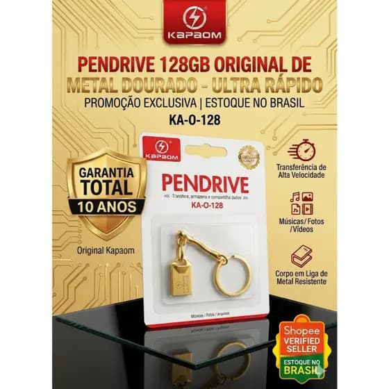 Pen Drive 128gb Original Kapbom Metal Dourado Chaveiro Ultra Rapido Pendrive 10 Anos Garantia
