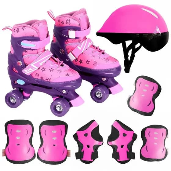 Patins Roller 4 Rodas Infantil Feminino Judy Adventure Rosa Ajustável Com Capacete E Proteções