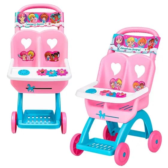 Passeio De Boneca Carrinho Duplo Com Engrenagens Giratórias E Discador De Telefone - Líder Brinquedos
