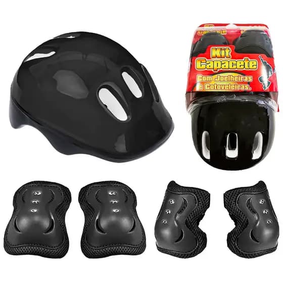 Kit De Proteção Infantil Com Capacete E Cotoveleiras Esportes Radicais Preto - Fênix Brinquedos