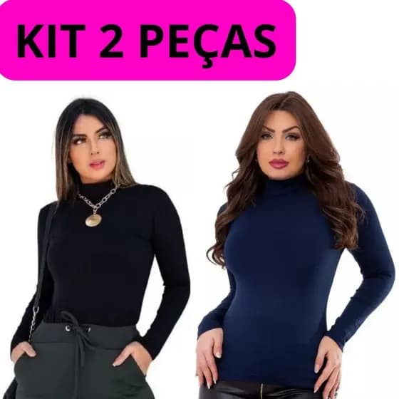 kIT 2 BLUSAS FEMININA MANGA LONGA CACHARREL GOLA ALTA SEGUNDA PELE VISCOLYCRA