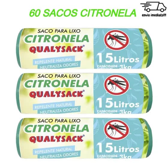 Saco para Lixo Citronela Repelente 120un Bloqueador Odor e inseto 3kg