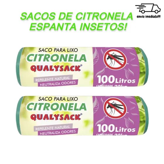 Saco para Lixo Citronela Repelente 100L Bloqueador Odor e inseto 30un
