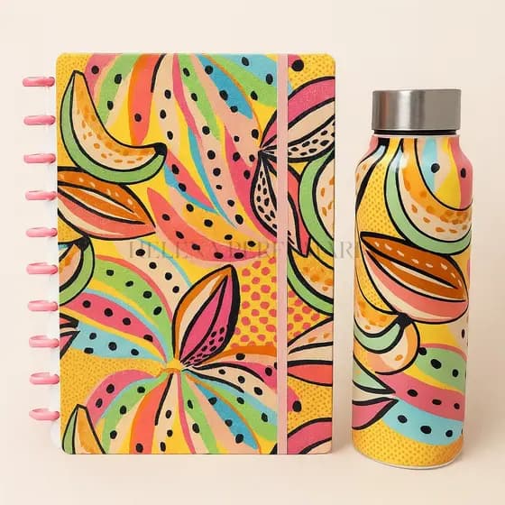 Kit Escolar Caderno de Discos B5 + Garrafa 800ml Universitário Colorido Boho Brasilidades