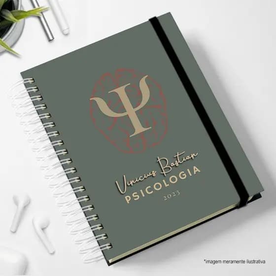 agenda 2026 com logo psicologia verde personalizado nome psicólogo psicóloga capa dura planner