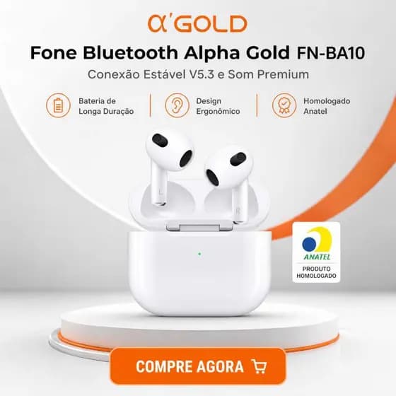 Fone De Ouvido Bluetooth Sem Fio Alpha Gold FN-BA10 Anatel