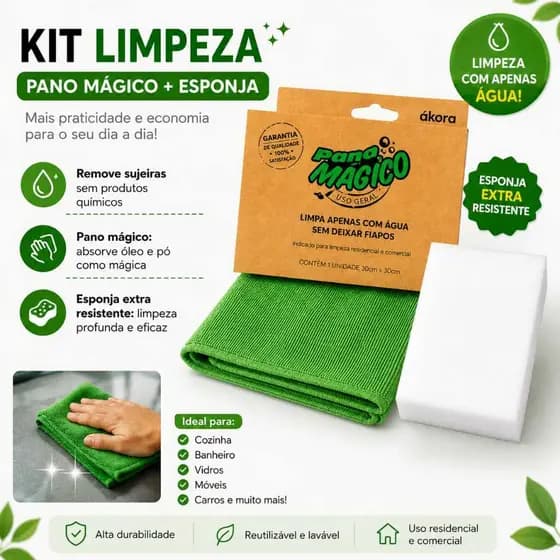 kit 1 pano magico+1 esponja magica akora, limpa vidro, piso,geladeira,folgao em geral cor aleatoria
