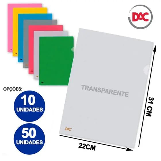 Pasta Em L Transparente Tamanho A4 Documentos Arquivos 10 e 50 Unidades