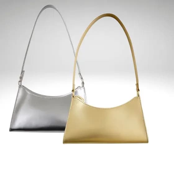 BOLSA FEMININA BAGUETES METALIZADA PEQUENA DE OMBRO MEIA LUA CASUAL