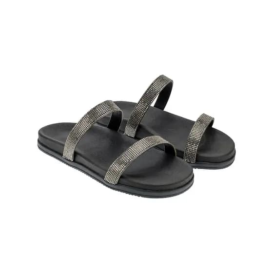 Sandalia Feminina Papete Rasteira Chinelo Birken Plana Confortável Brilho Strass Tendência Social
