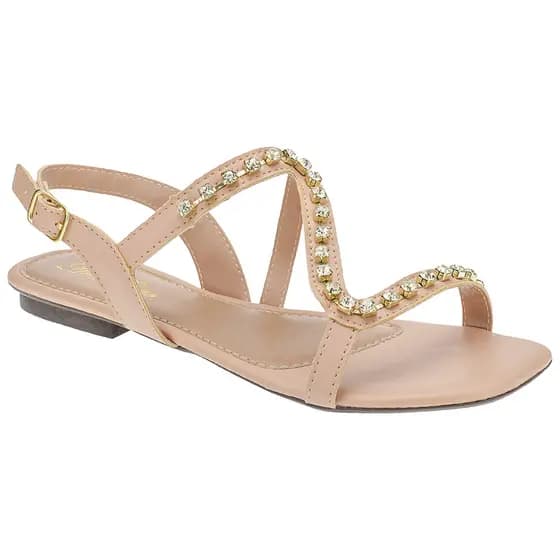 Sandalia Feminina Rasteira Plana Pedraria Bilho Strass Confortável Tendencia Moda Verão Casual
