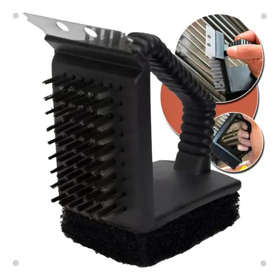 Escova Limpar Grelha Churrasqueira Chapa Aço Inox 3 Em 1