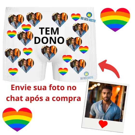 Cueca Box Personalizada com Foto e Coração LGBT Gay Homem Dia Dos Namorados