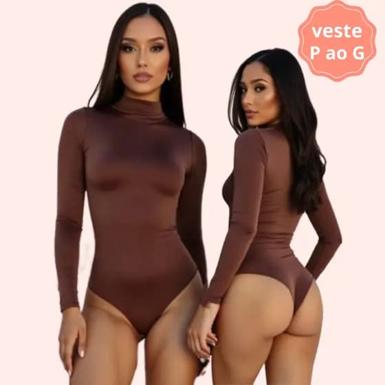 Kit 2 Body Feminino Manga Longa Gola Alta Moda Inverno Confortavel Bori com Fecho