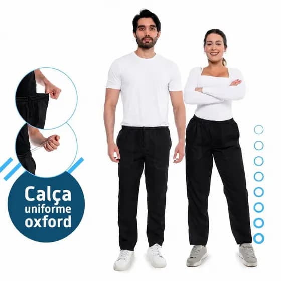 Calça Uniforme Unissex Trabalho Oxford Profissional Cozinha Padaria Restaurante