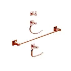 Acessórios para Banheiro Quadrado 4 peças São Francisco Pingoo - Dourado rose