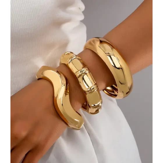Conjunto De Pulseiras Dourada Minimalista Geométrica Moda
