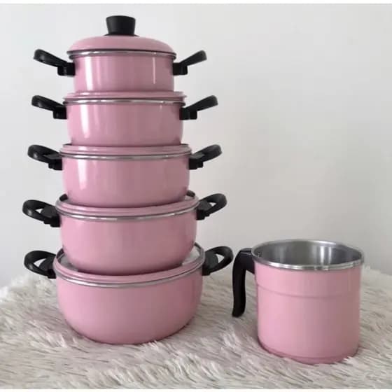 Conjunto de panelas com 5 peças em alumínio em diversas cores + Leiteira
